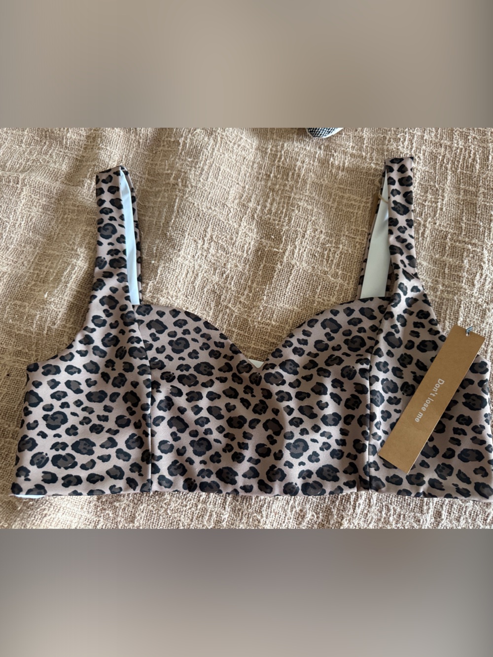 Reformation Leopard Print Bikini Top in Tan and Black